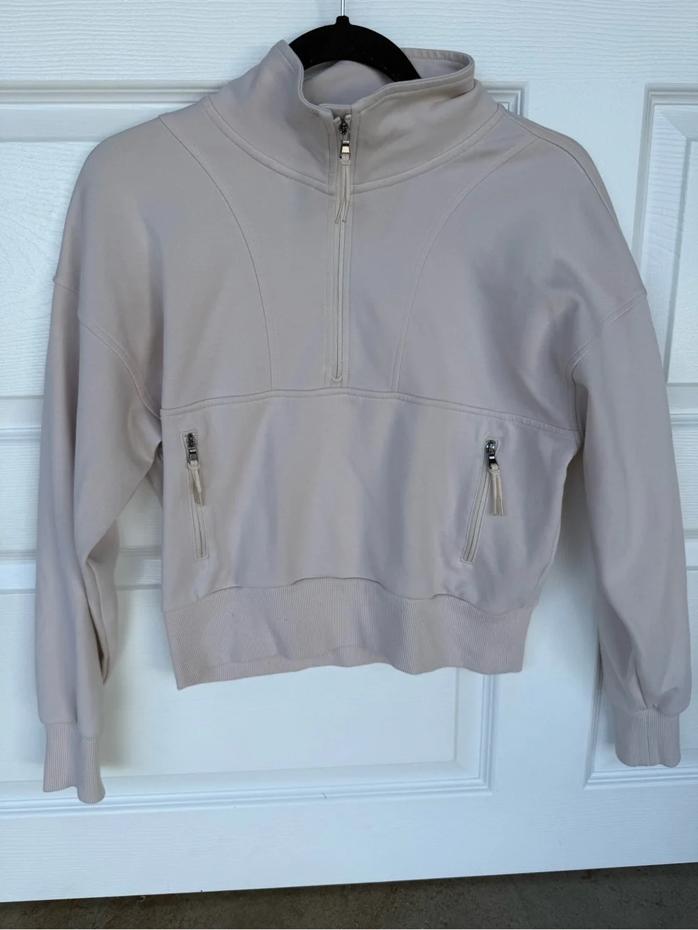 Old Mavy Girls’Cropped Half-Zip Pullover Sweatshirt - Light Beige-XL